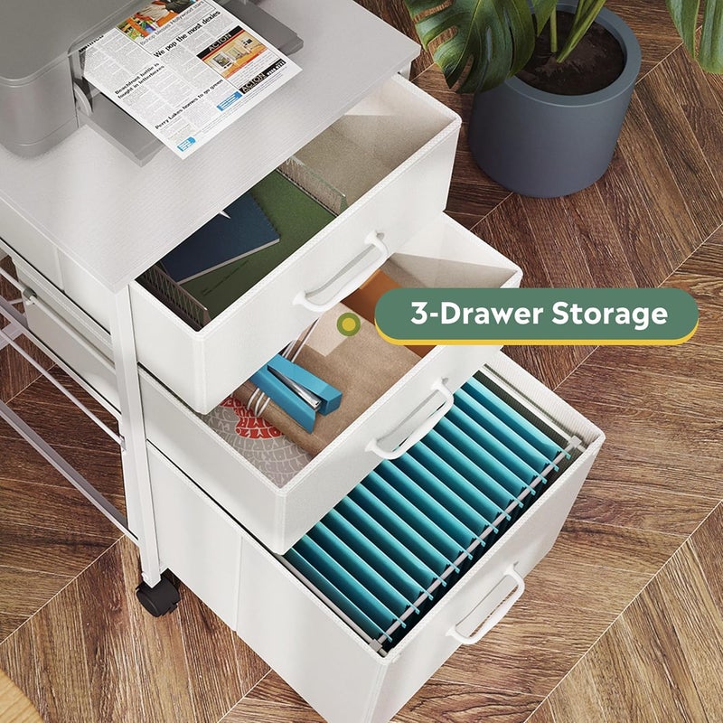 DEVAISE Mobile File Cabinet, Rolling Printer Stand with 3 Drawers, Fabric Vertical Filing Cabinet fits A4 or Letter Size for Home Office, White - Image 5